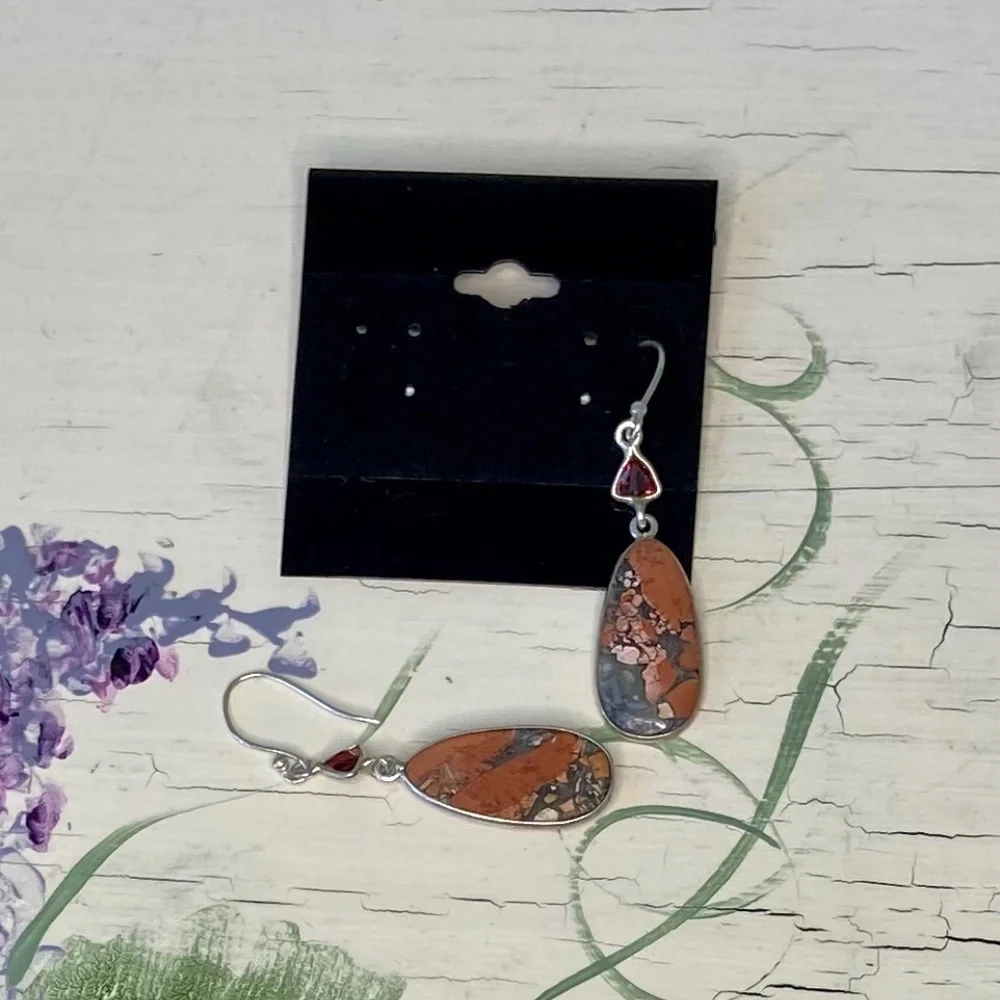 Sterling Silver Orange Jasper Drop Earrings - Unbranded